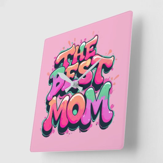 The best mom style graffiti スクエア壁時計 (傾斜)
