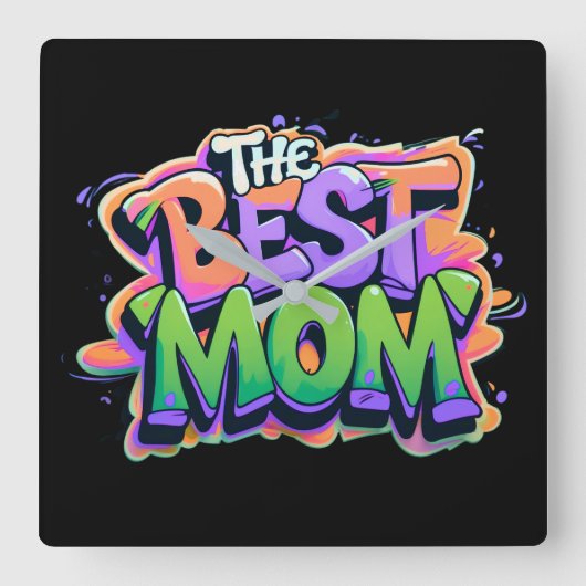 The best mom style graffiti スクエア壁時計 (正面)