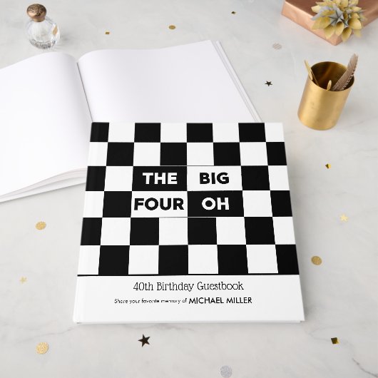 The Big 4 Oh Black White Checkered 40th Birthday ゲストブック (正面見開き)