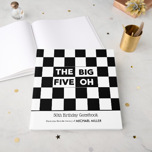 The Big 5 Oh Black White Checkered 50th Birthday ゲストブック (正面見開き)