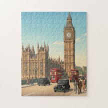 The Big Ben Clock Tower Japanese Woodblock Print