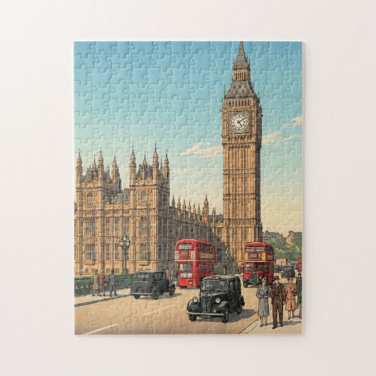 The Big Ben Clock Tower Japanese Woodblock Print ジグソーパズル (縦)