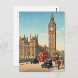 The Big Ben Clock Tower Japanese Woodblock Print ポストカード