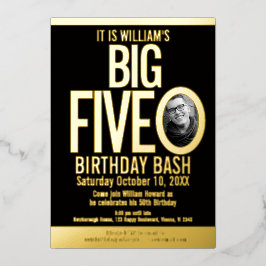 The Big Five 0 50誕生日グラフィック写真 箔招待状