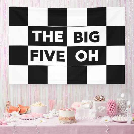 The Big Five Oh Black White Checkered Birthday 横断幕 (パーティー)