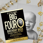 The Big Four 0 40th Birthdayグラフィックフォトブラック 箔招待状<br><div class="desc">ビッグ四O、はっきりしたグラフィックブラックと金ゴールドフォイルまたは独自のフォイルの色の写真テンプレート40th誕生日の招待。この40年の節目の誕生日の招待をパーソナライズする独自の誕生日パーティーイベント詳細違うと、あなたの誕生日の女の子または男の子の2つの写真を前面に、1つの背中に、時々。その他の年の色と一致するアイテムが利用可能。©オリジナルデザインby Sarah Trett for www.mylittleeden.com on Zazzle.</div>