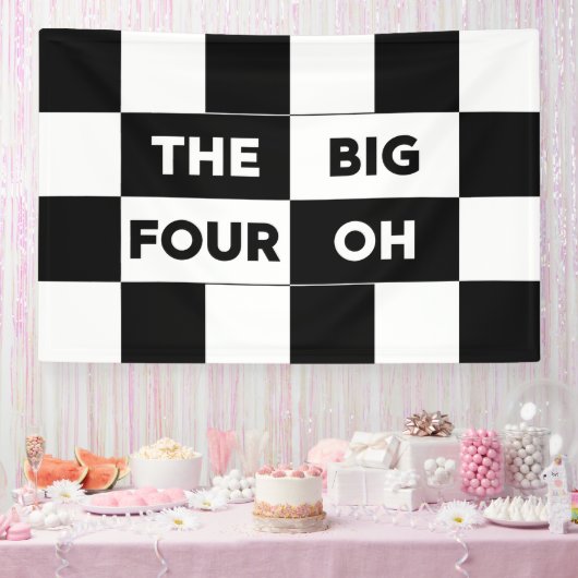 The Big Four Oh Black White Checkered Birthday 横断幕 (パーティー)