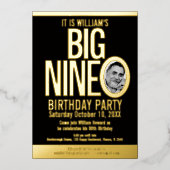 The Big Nine 0 90誕生日のグラフィック写真 箔招待状 (正面)