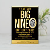 The Big Nine 0 90誕生日のグラフィック写真 箔招待状 (立ち正面)