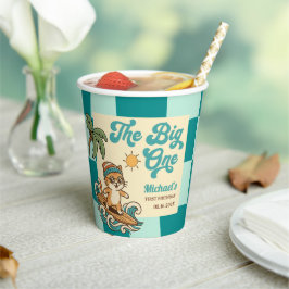 The Big One サーファーキャット レトロ サマー 1歳 誕生日 紙コップ