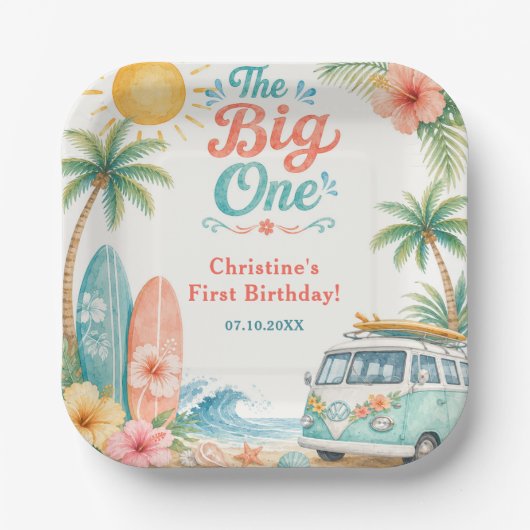 The Big One サーフビーチ1歳の誕生日 ペーパープレート (正面)