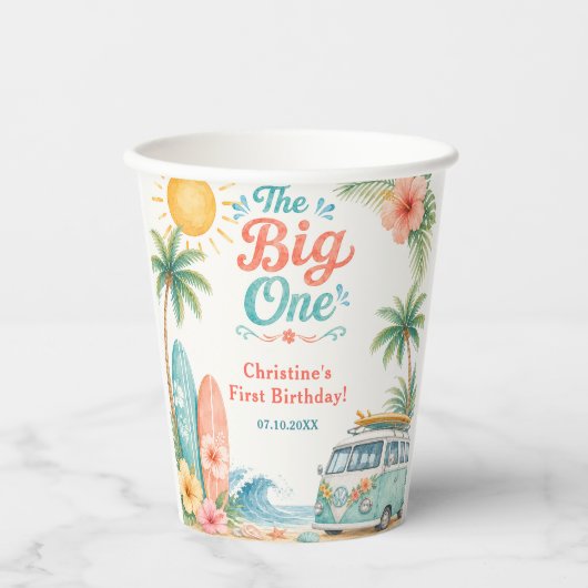 The Big One サーフビーチ1歳の誕生日 紙コップ (正面)