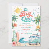 The Big One サーフビーチ 1歳の誕生日パーティー 招待状 (正面)