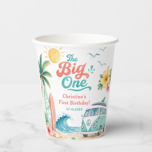 The Big One サーフビーチ 1歳の誕生日パーティー 紙コップ (正面)