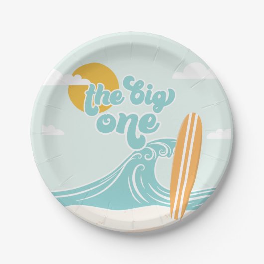 The Big One サーフビーチ 1歳の誕生日 ペーパープレート (正面)