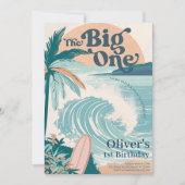 The Big One サーフビーチ 1歳の誕生日 招待状 (正面)