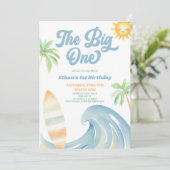 The Big One ビーチサーフブルー 1歳の誕生日パーティー 招待状 (スタンド正面)