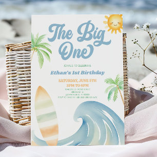 The Big One ビーチサーフブルー 1歳の誕生日パーティー 招待状