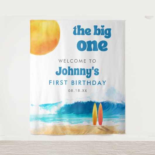 The Big One 1st Birthday Surf Beach Photo Backdrop タペストリー (正面)