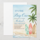 The Big One Beach Surf 1st Birthday 招待状 (正面/裏面)