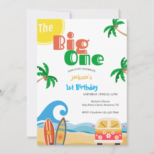 The Big One Beach Surf 1st Birthday  招待状 (正面)