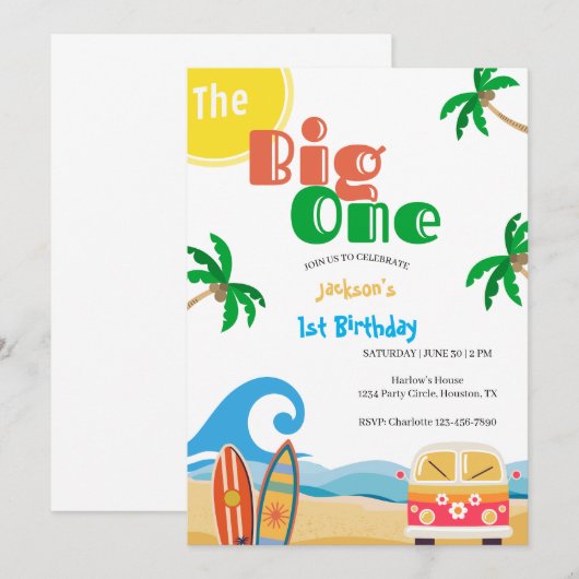 The Big One Beach Surf 1st Birthday  招待状 (正面/裏面)