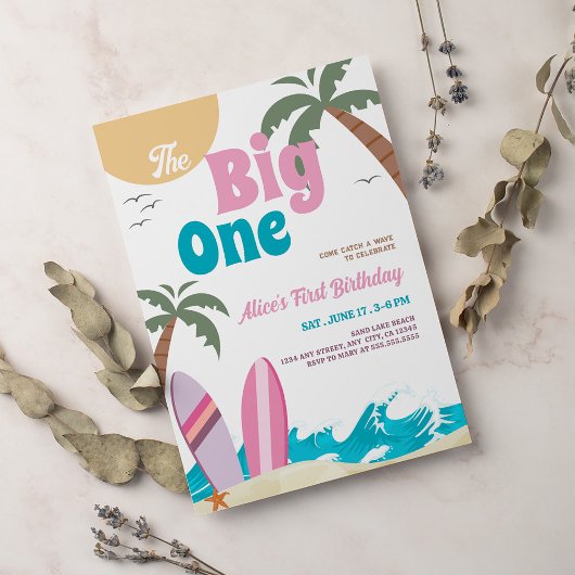 The Big One Modern Surf 1st Birthday Party 招待状