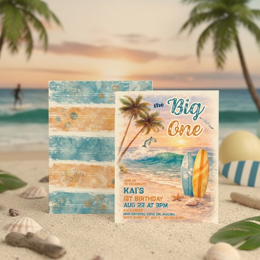 The Big One Retro Surf Beach Birthday  招待状