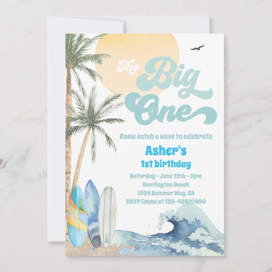 The Big One Surfing Beach Party 1st Birthday 招待状 (正面)