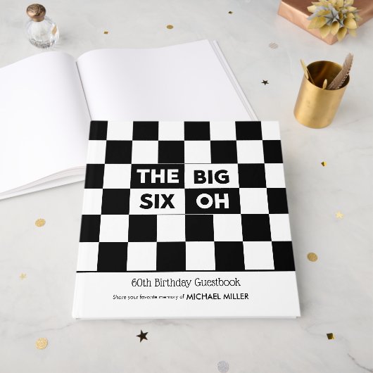 The Big Six Oh Black White Checkered 60th Birthday ゲストブック (正面見開き)