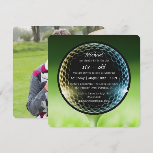 The Big Six-Oh Golf 60th Birthday Party Photo 招待状 (正面/裏面)