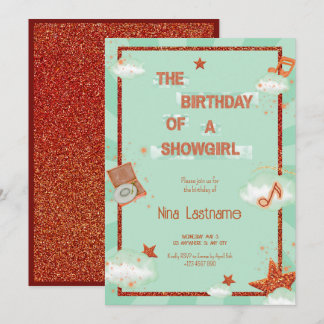 The Birthday of a Showgirl Theme Retro Music Party 招待状