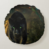 The Black Puma and the Green Macaw ラウンドクッション (正面)