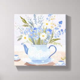 The Blooming Kettle | ブルーウォーターカラーのお茶ペインティング キャンバスプリント