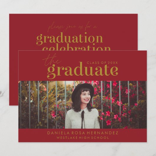 THE BOLD GRADUATE | フォト 卒業式 招待状 (正面/裏面)