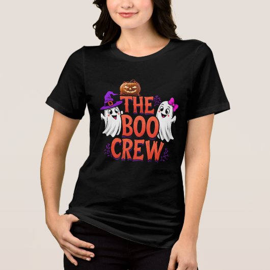The Boo Crew Halloween Ghosts & Pumpkin Cartoon トライブレンドＴシャツ (正面)