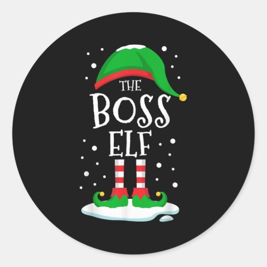 The Boss Elf Christmas Family Matching Xmas Group  ラウンドシール (正面)