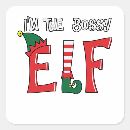 The Bossy Elf Family Matching Christmas Pajamas スクエアシール (正面)
