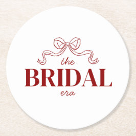 The Bridal Era | 赤いリボンのリボンスケッチ ウェディング ラウンドペーパーコースター