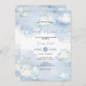 The Bride is Cloud Nine Bridal Shower Gold Glitter 招待状 (正面/裏面)