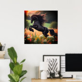 The Bucking Black Stallion Poster on 24x24 Poster ポスター (ホームオフィス)