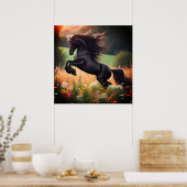 The Bucking Black Stallion Poster on 24x24 Poster ポスター (キッチン)