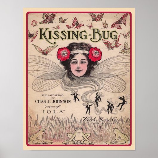 The Bug 1909キスをする Ragtime Sheet Music ポスター (正面)