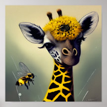 The Bumble Giraffe Whimsical Digital Art