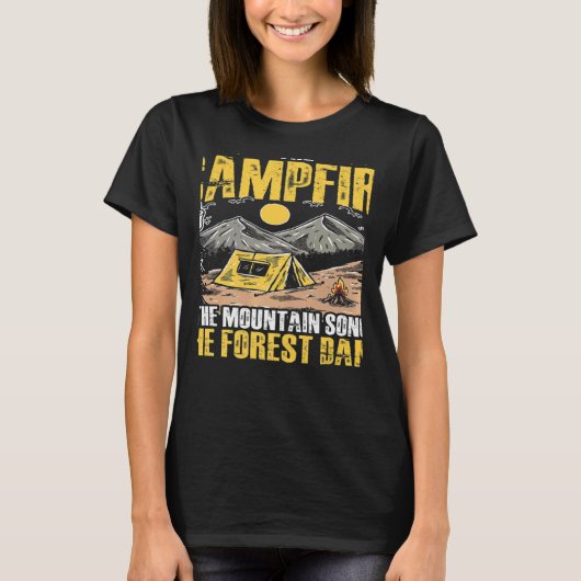 The Campfire Forest Camp Travel Hiking Camper Camp Tシャツ (正面)
