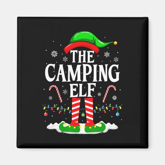 The Camping Elf Xmas Funny Matching Family Group C マグネット (正面)