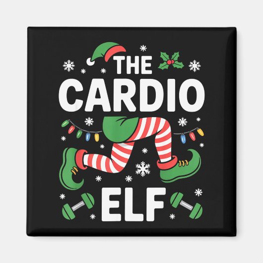 The Cardio Elf Funny Fitness Christmas Gym Workout マグネット (正面)
