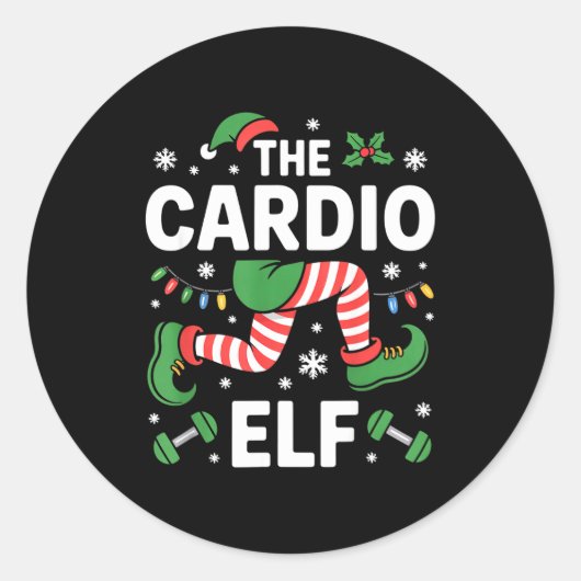 The Cardio Elf Funny Fitness Christmas Gym Workout ラウンドシール (正面)