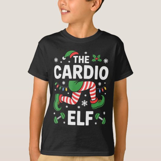 The Cardio Elf Funny Fitness Christmas Gym Workout Tシャツ (正面)