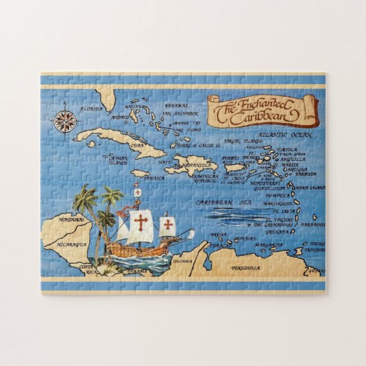 The Caribbean Map 11x14 Jigsaw Puzzle ジグソーパズル (横)